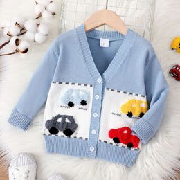 PatPat Toddler Girl/Boy Vehicle Pattern Button Up Sweater L2405 L2405