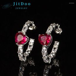 Hoop Earrings JitDoo Vintage Real 925 Sterling Silver Crystal Pink Heart Zircon Party Wedding For Women Bridal Jewelry Gift