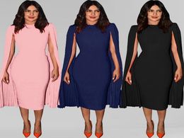 OMILKA Cloak Cape Bodycon Dress 2019 Summer Women Long Sleeve O Neck Pink Blue Black Club Party Midi Slim Pencil Elegant Dress9050505