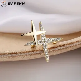 Brooches 1pc Rhinestone Cross Star Shape Brooch Shiny Metal Lapel Pins For Women Men Fashion Suit Badge Jewellery Accessories Gift