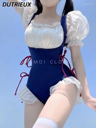 Women's Swimwear Summer Princess Pure Desire Style Puff Short Sleeve One-Piece Swimsuit Japanese Cute Maid Spring Swimming Bathing Suit