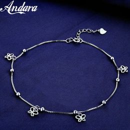 Solid Silver 100% 925 Silver Anklet Woman Small Butterfly Pendant Silver Anklet Summer Style 240522
