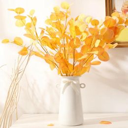 Decorative Flowers Gold Colour Artificial Plant Eucalyptus Leaves Plastic Green Plants Fake Apple DIY Home Wedding Forest Style Decorations