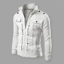 Men's Jackets Fashionable Men Outerwear Solid Color Stand Collar Jacket With Buttons Zipper Closure For Spring Autumn Long