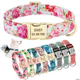 Dog Collars Leashes Tag Collar Personalised Pet Puppy Nameplate Custom Nylon Engraved Cat Id Adjustable For Medium Large Dogs Drop Dhbkx