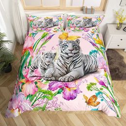 Bedding sets Tiger Head Comforter Cover Decor Duvet Set Prairie Animal Quilt for Kids Boys Teens Men with 2 Cases H240521 087X