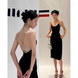Casual Dresses 2024 Fashion Ladies Sleeveless Crsstal Beaded Evening Dress Slim Fit Party