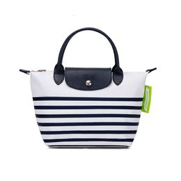 New High Quality French Longxiang Navy Blue Stripe Long Handle Medium Single Shoulder Bag Short Handle Small Handbag