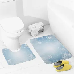 Bath Mats Bathroom Rugs Sets 2 Piece White Snow Absorbent U-Shaped Contour Toilet Rug