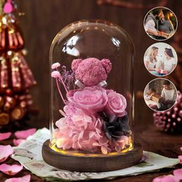 Decorative Objects Figurines Valentines Day gift for girlfriend eternal rose box teddy bear flower H240531