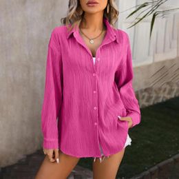 Women's Blouses Spring Summer Office Shirt Loose Fit Blouse Elegant With Long Sleeve Lapel Textured For Workwear