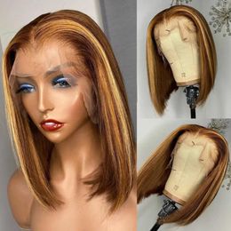P4/27 Short Bob Wig Brazilian Remy Hair Highlight 13X4 Lace Front Wigs Ombre Straight Blonde Human For Women