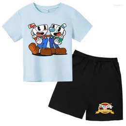 Clothing Sets 2024 Kids Cup Head Girls T-Shirt Pants Two Piece Set 3D Cartoon Toddler Baby 2-14 Years Old