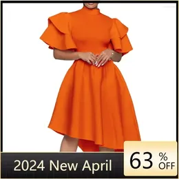 Ethnic Clothing 2024 African Party Evening Dresses For Women Summer Fashion Short Sleeve Polyester White Yellow Orange Midi Dress S-3XL