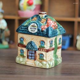 Storage Bottles Cute Ceramic House Flavoring Jar Tabletop Trinket Toothpick Bucket Floss Box Candy Cookie Jewelry