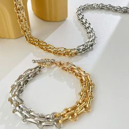 Chains Two Tone Wide Link Statement Jewellery Trendy Women Female OT Buckle Metal Necklace Hip Hop Chunky