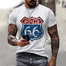 2024 Summer Male TShirts Of Large Sizes Vintage Loose Clothing Short Fashion America Route 66 Printed Letters Men Tops Tee 240514