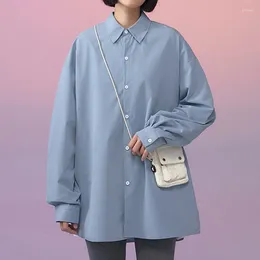 Women's Polos 2024 Spring Solid Colour Shirt Neutral Wind Drop Shoulder Long-sleeved Student Class Service Youth