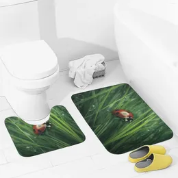 Bath Mats Bathroom Rugs Sets 2 Piece Insects In The Grass Absorbent U-Shaped Contour Toilet Rug