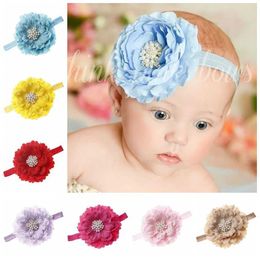 Hair Accessories Cute Baby Newborn Peony Flower with Pearl Rhinestone Button Headband Shiny Party Birthday Gift Hair Accessories Photo Shoot Y240522