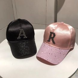 Fashion Shiny Letter R Baseball Cap Women Girl Silk Satin Spring Summer Snapback Hats Outdoor Sports Hip Hop Sun Hats Female