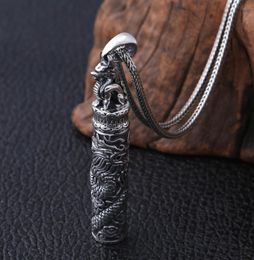 S990 Sterling Silver Vintage Memorial Thai silver ancient Bottle Jewelry Dragon Design Punk Mens Pendant Holder Ash Urn Necklace8124183