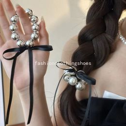 Pearl Bow Ribbon Hair Loop Versatile Tie Hair Rubber Band Headstring Hair Rope For Girls Women's Headwaer Jewelry Bracelet