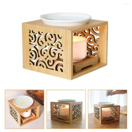 Candle Holders 1Pc Wood Hollow Fragrance Lamp Oil Furnace Aroma Burner Holder (Khaki)