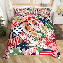 Bedding sets Koi Fish Duvet Cover Set Japanese Painting Style Decor 3 Piece with 2 Shams Queen Full Size Black White H240521 0WSV