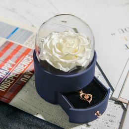 Decorative Objects Figurines Eternal Rose Jewellery Box Retaining Flower Ring Storage With Necklace Forever Love Girls Birthday Gift H240521 XJTY