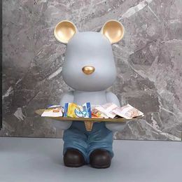 Action Toy Figures Resin Bear Statue Storage Tray Doll Ornament Living Room Desk Home Decoration Key Candy Organiser Accessory Decor Sculpture Gift H240522