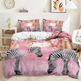 Bedding sets Beautiful Sakura Zebra Horse Set Cherry Blossom Animal 3D Print Quilt Cover cases Full Queen King Duvet Sets H240531