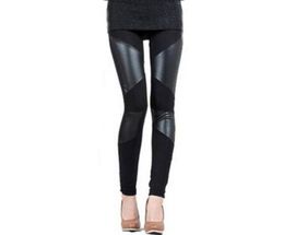 Whole Sexy Womens Leggings New Fashion Stitching Stretchy Faux Leather Skinny Leggings Pants 5918197