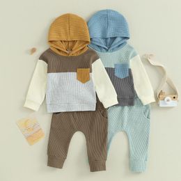 Clothing Sets Children Baby Boy Waffle Tracksuits Infant Contrast Color Long Sleeve Hoodies Sweatshirts Pants Two Piece Warm Outerwear