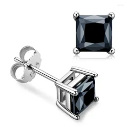 Stud Earrings Trendy Black Moissanite Men Studs Silver 925 Princess Cut Moissanit Women Jewellery Birthday Anniversary Gifts