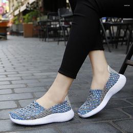 Casual Shoes Women Summer Woven Flats Sneakers Slip On Female Loafers Lightweight Breathable Boat Shoe Fashion Lady Tenis