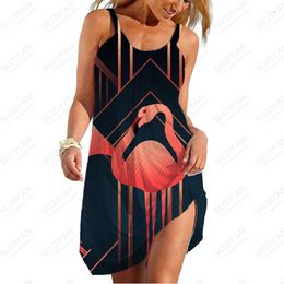 Casual Dresses Holiday Leisure Dress Summer Fashion Female Classic Spaghetti Strap Flamingo 3D Printed Oversized