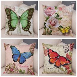 Pillow Europe Style Vintage Butterfly Case Decor Old Poster Pillowcase Soft Plush Cover For Sofa Home Car 45x45cm