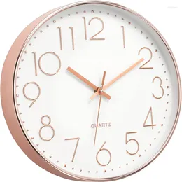 Wall Clocks 12 Inch Clock Large Silent Non-Ticking Rose Gold Battery Operated Round Quartz Modern