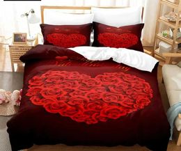 Bedding sets Flower Duvet Cover Set Bed Single Red Rose Quilt 3D Comforter Sets 3pcs with Case King Size Full Wedding H240521 G6VS