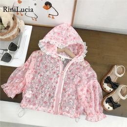 Jackets RiniLucia Sweet Kids Baby For Girls Summer Long Sleeve Floral Hooded Cardigan Autumn Coat Children