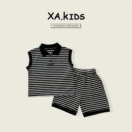 Clothing Sets Children's Summer Set 2024 Wear Casual Black And White Stripe Boys' Trendy Two Piece