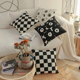 Pillow Nordic Black And White Plaid Chessboard Cotton Towel Embroidery CoverinsWind Bedside Sofa Back