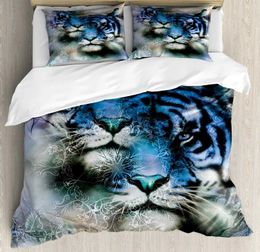 Bedding sets Tiger Head Comforter Cover Decor Duvet Set Prairie Animal Quilt for Kids Boys Teens Men with 2 Cases H240521 NNOM