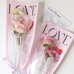 Gift Wrap 20pcs Single Rose Sleeves Flower Wrapping Bag Bouquet Packaging Bags Clear Cellophane Floral Wrappers For Valentine's Day