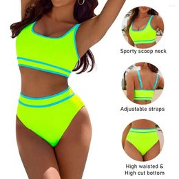 Women's Swimwear U-neck Sleeveless Vest Briefs Set Stylish Bikini With High Waist Tank Top Color Block Design For Beach