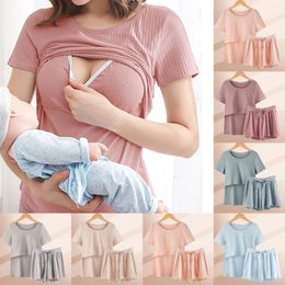 Women's Tracksuits Modal Summer Breastfeeding T-shirt For Pregnant Women Postpartum Mommy Home Tops Maternity Mother Nursing Clothes Plus