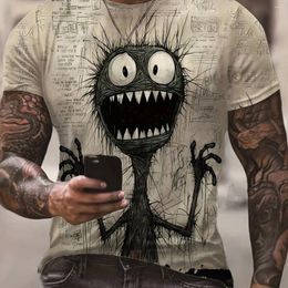 Men's T Shirts 2024 Anime Monster In Panic Pattern Novelty 3d Short Sleeve Crew Neck Oversize Tshirt Summer Outdoor Tee Tops Clothing