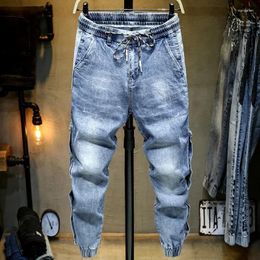 Men's Jeans Men 2024 Light Blue Denim Stretch Jogger Pants Man Fashion Side Rivets Casual Haren Jean Trousers Plus Size 42