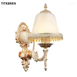 Wall Lamp European Style For Bedroom Bedside Living Room Decoration Glass Lampshade Home Light Lighting Source Fixture